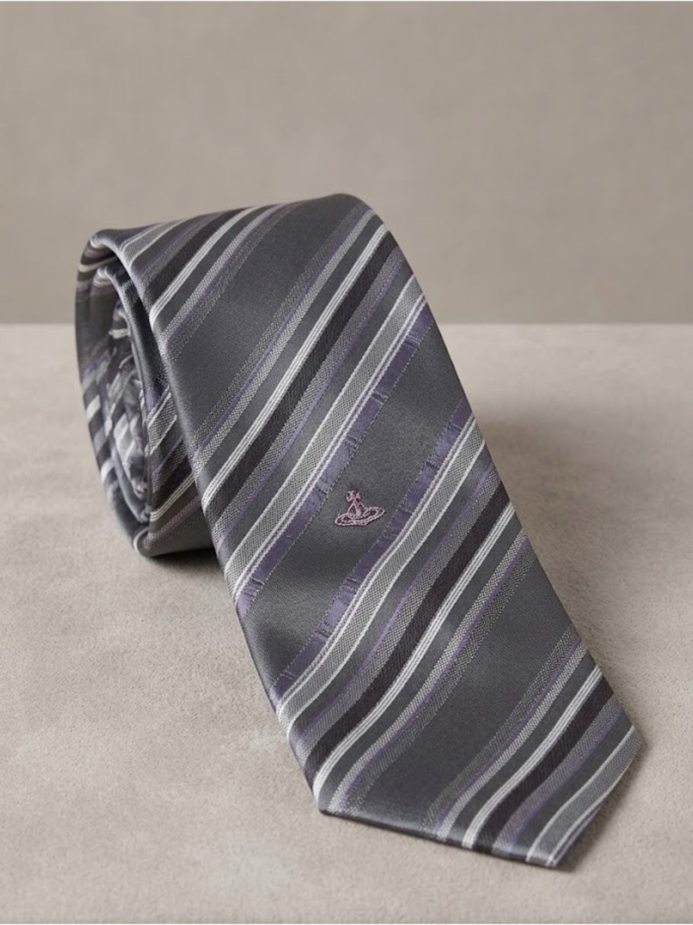 Vivienne Westwood Grey and Purple Striped Silk Tie